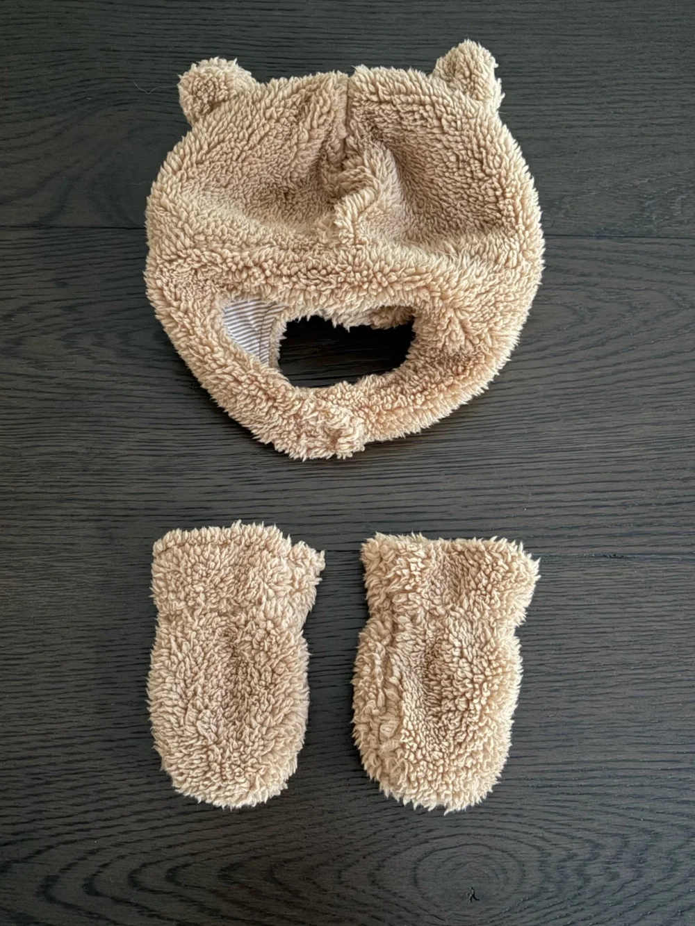Cozy Baby Bear Hat & Mitten Set - Ivory and Brown NWOT